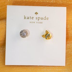 Kate Spade Gold House Cat Asymmetrical Studs (with GIFT BAG)